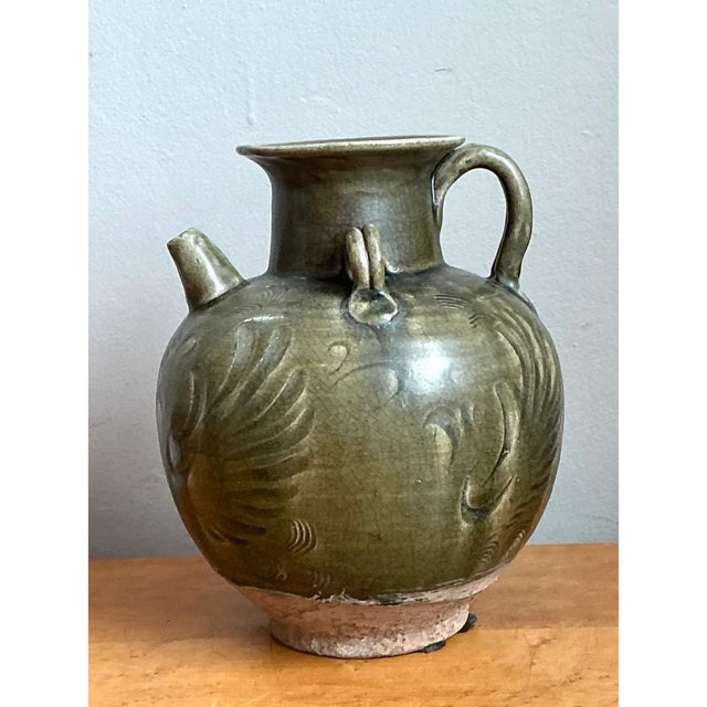 Vintage Sculptural Green Ceramic Jug For Sale - Image 4 of 12