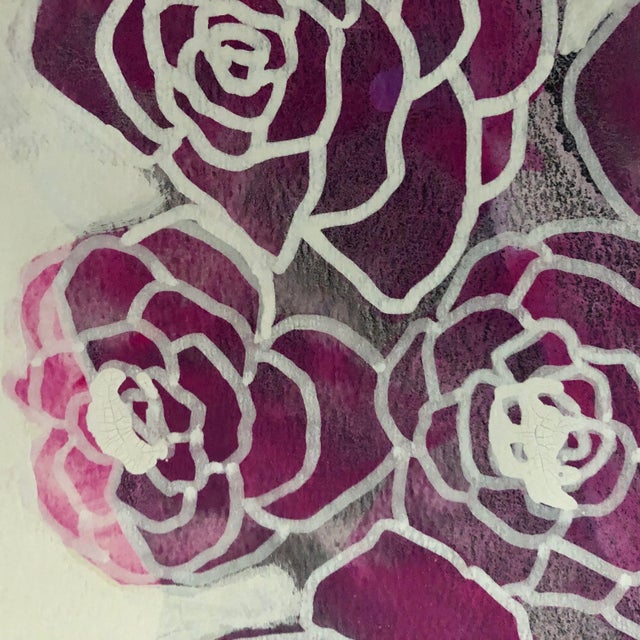 Contemporary Contemporary Original Painting on Paper by CL Auker, “Pink Roses, Blue Stripe Vase” For Sale - Image 3 of 10