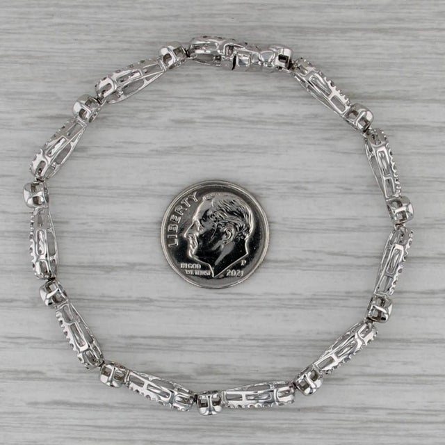 2010s 1.38ctw Diamond Teardrop Link Bracelet 14k White Gold 6.75" 7.7mm For Sale - Image 5 of 7