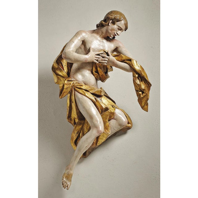 Figurative 18th Century Giltwood and Polychrome Angel For Sale - Image 3 of 3