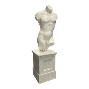 7' Tall Renaissance Style Male Bust Faux Marble Sculpture on Pedestal