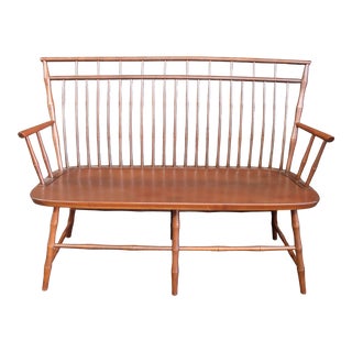 Handmade Solid Cherry Windsor Faux Bamboo Bench For Sale
