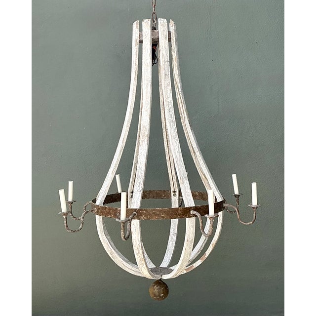 Wood Vintage Rustic Wood and Metal Chandelier For Sale - Image 7 of 12