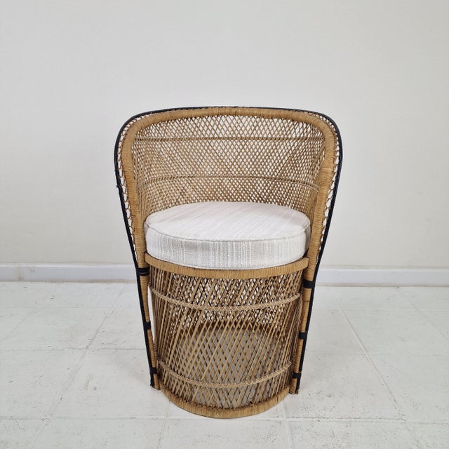 Mid-Century Boho Chic Rattan Barrel Chair with Outdoor Cushion, 1970s For Sale - Image 12 of 12