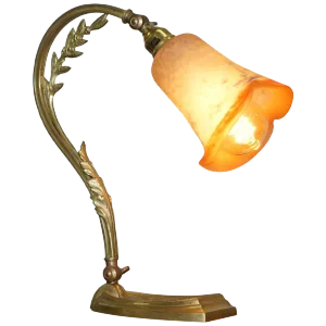 Gold and Gilt Bronze Table Lamp with Glass Shade by Charles Schneider, 1930s