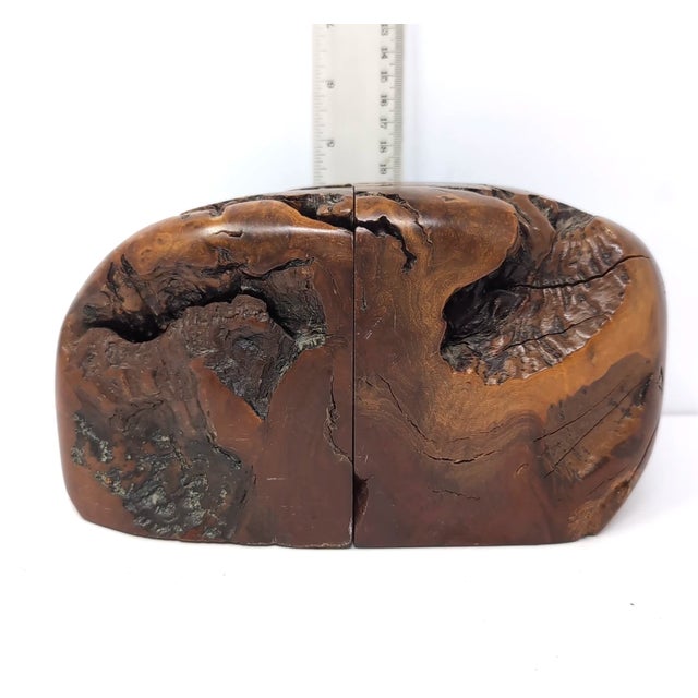 Burlwood Bookends Live Edge Natural Rustic Library Mid Century Modern Unique For Sale - Image 9 of 9