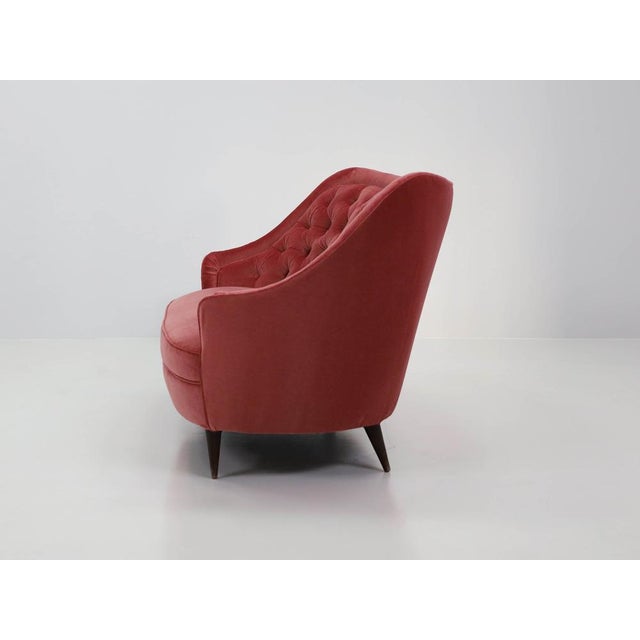 Mid-Century Modern Love Sea Sofa with Tufted Back in Dust Rose Velvet by Gio Ponti, Italy, 1950 For Sale - Image 3 of 10