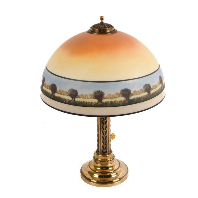 Art Deco Antique Pittsburgh Scenic Table Lamp With Painted Glass Dome Shade, Circa 1930 For Sale - Image 3 of 10