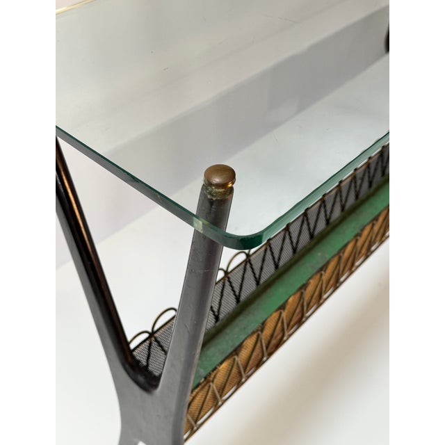 Wood Cesare Lacca Italian Console Table in Walnut, Brass, Italy 1950s For Sale - Image 7 of 17