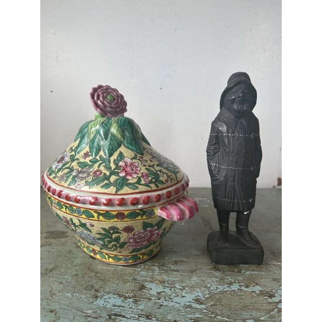 Ceramic Vintage Late 20th Century Decorative Lotus Flower Tureen For Sale - Image 7 of 10