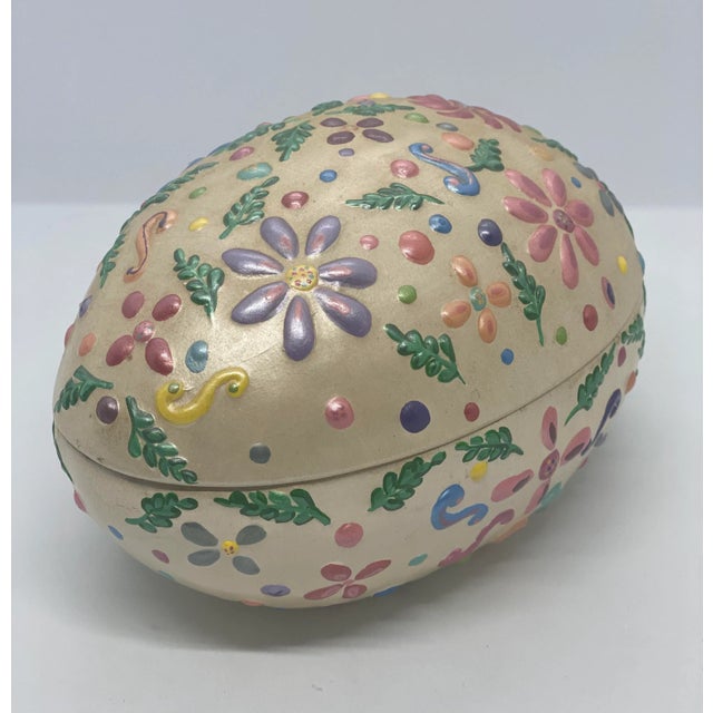 Vintage Black Bird Mold Inc. Hand Painted Multicolored Ceramic Egg Shaped Lidded Box For Sale - Image 4 of 13