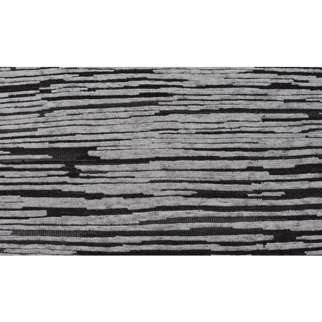 Textile Modern Runner With Vertical Striped Design in Charcoal and Soft Grey 3 X 13'5 For Sale - Image 7 of 11