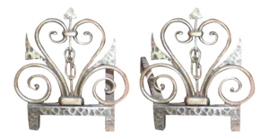 1940s French Art Deco Michel Zadounaisky Signed Wrought Iron Fireplace Chenets or Andirons - a Pair