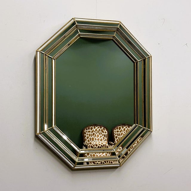 Large Octagonal Wall Mirror in Layered Mirrored Glass witl Gilt Accents from Deknudt For Sale - Image 5 of 11