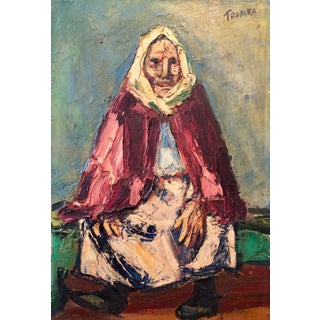 Abram Tromka, Rare Polish American 1930s Oil Painting Painting WPA Russian Babushka Jewish Art For Sale