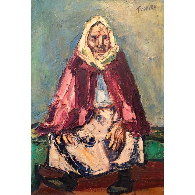 Abram Tromka, Rare Polish American 1930s Oil Painting Painting WPA Russian Babushka Jewish Art For Sale