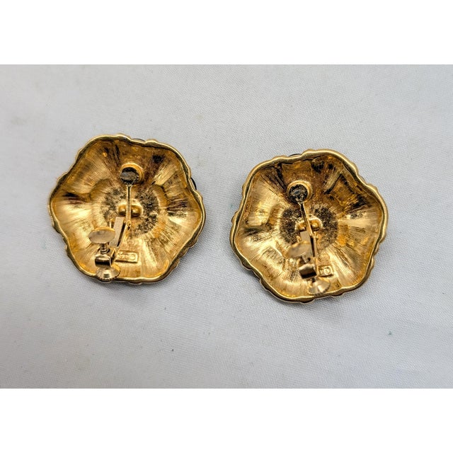 Metal Vintage 1980s Signed Napier Goldtone Cabochon Faux-Onyx Clip Earrings-2 Pieces For Sale - Image 7 of 7