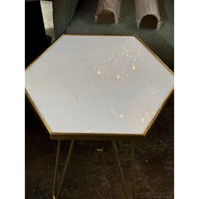 Pair of Italian Marble Top Hex Tables For Sale - Image 4 of 6