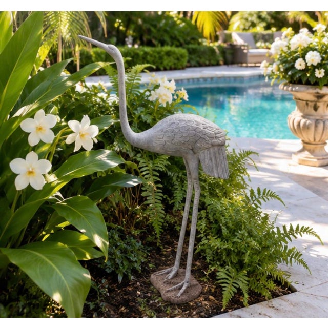 Vintage Cast Iron Crane Garden Statue For Sale - Image 11 of 12