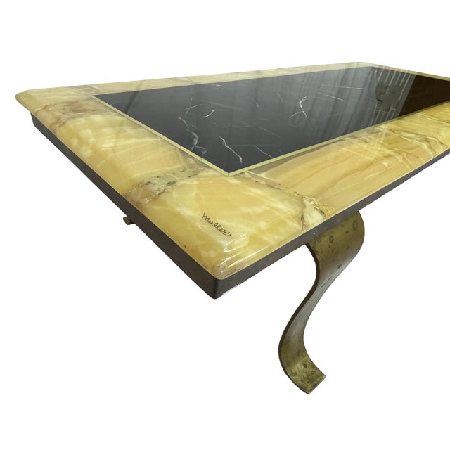 Onyx 1960s Arturo Pani for Muller Black & Honey Onyx Coffee Table With Bronze Base, Mexico For Sale - Image 8 of 13