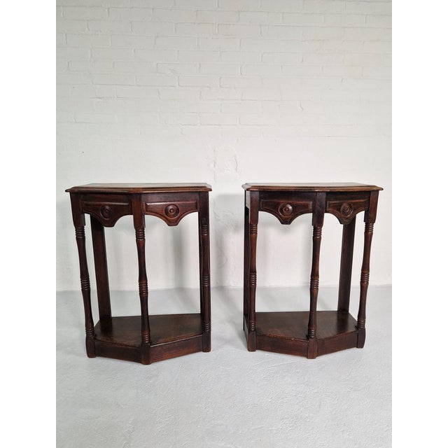 Vintage English Carved Oak Side Tables, 1920s, Set of 2 For Sale - Image 11 of 12