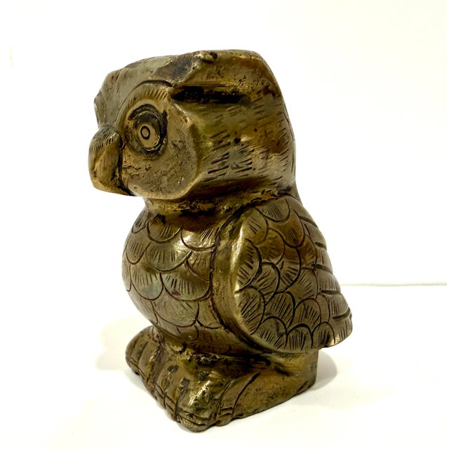 Brass Owl Figurine Vintage Statue Decor Bird Sculpture Purchased in Munich, Germany For Sale - Image 4 of 10