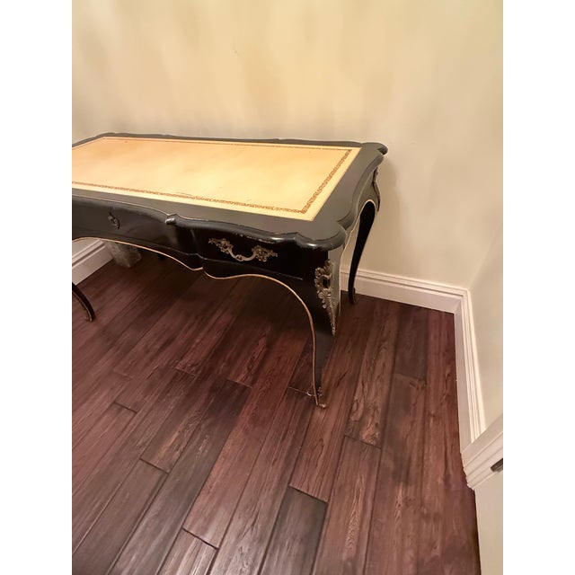 French John Widdicomb Desk & Chair French Style Black/Gold For Sale - Image 3 of 7