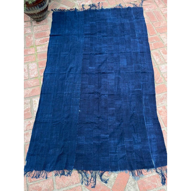 Mid 20th Century Vintage African Indigo Denim Mossi Mudcloth Throw 82”l X 51”w Textile | No. 160 For Sale - Image 5 of 8