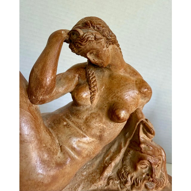 Neoclassical Pair of Vintage Italian Reclining Nude Figural Bookends in Terracotta Finish For Sale - Image 3 of 16