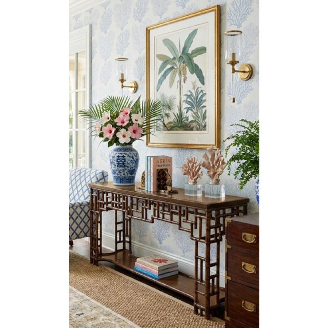 Vintage Chinese Chippendale Lexington Tortoiseshell Bronze Black Extra Long Tessellated Top Console Sofa Table For Sale - Image 15 of 15