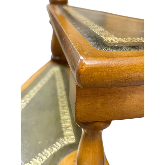 Vintage English Wood Library Spiral Step Ladder With Green Tooled Leather Tread Insets For Sale - Image 9 of 18