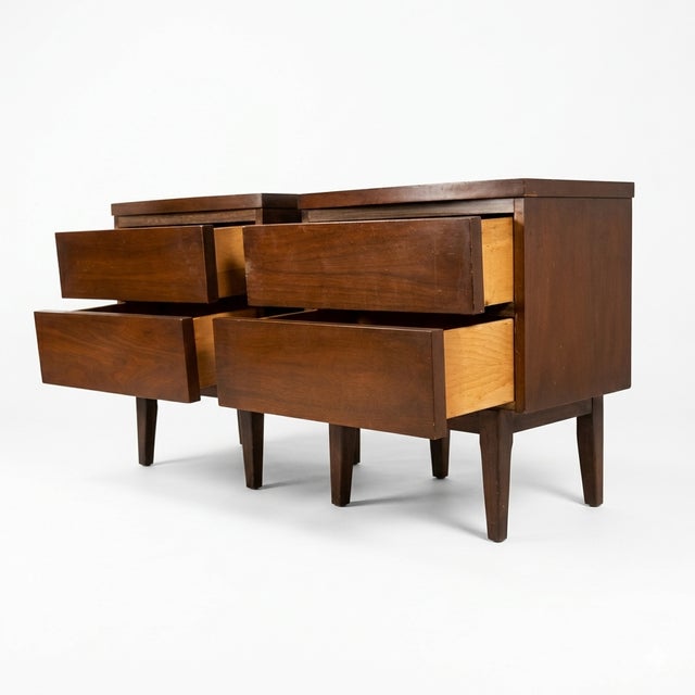 Wood Mid-Century Modern Walnut Pair of Nightstands, C. 1960s For Sale - Image 7 of 9