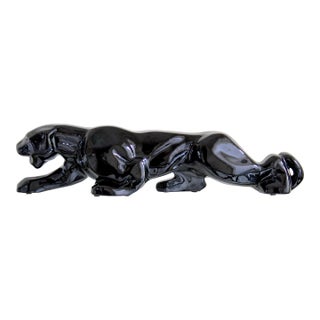 Vintage 1950s Black Panther Tv Lamp Base – Mid-Century Modern Glossy Black Ceramic Panther Sculpture – Made in Usa – Hollywood Regency Decor For Sale