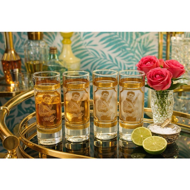 Mid-Century Modern “Elvis Presley” Mid 20th Century Culver 22k Gold Shot Glasses – Graceland Provenance for Palm Beach Regency, Retro Decor - Set of 4 - See Pics! For Sale - Image 3 of 9