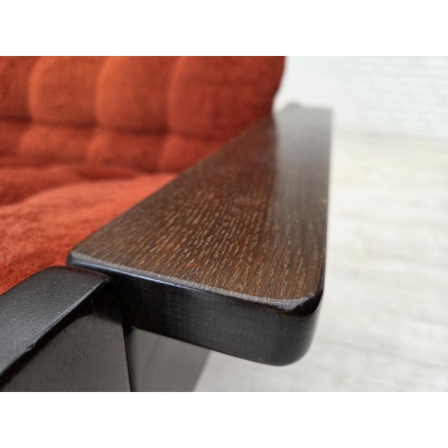 Textile Danish 3-Seater Sofa in Red Velour and Oak, 1970s For Sale - Image 7 of 17