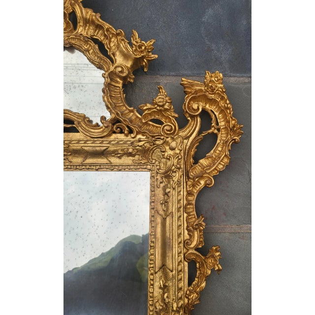 1930s Palatial Antique Italian French Rococo Style Gilt Carved Mirror For Sale - Image 5 of 13