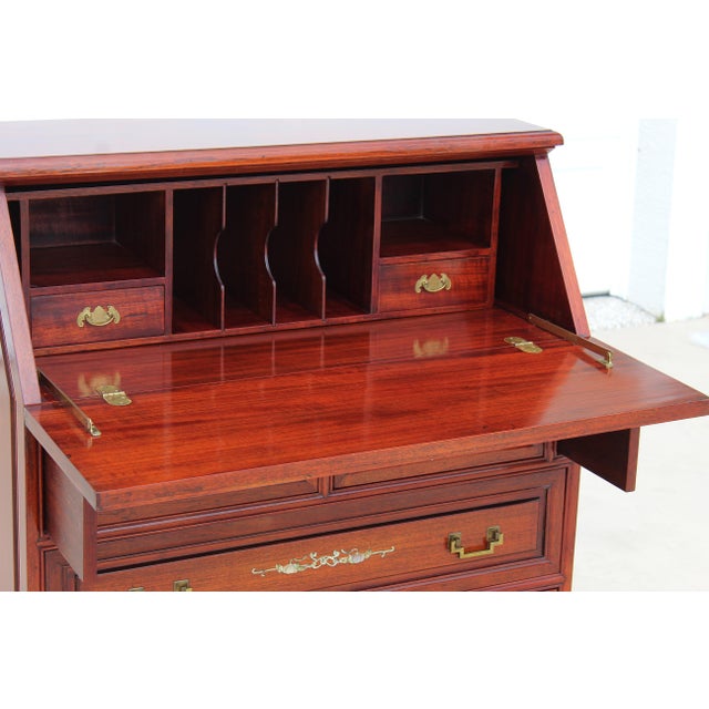 Shell Asian Rosewood Secretary Desk With Mother-of-Pearl Inlay, Bird & Blossom Motif, Slant Front Writing Desk For Sale - Image 7 of 18