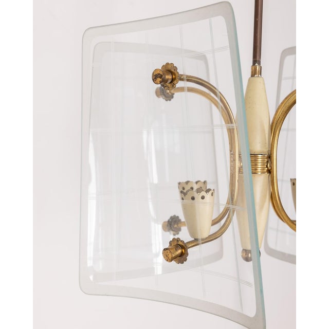Vintage Hanging Light in Brass and Decorated Glass, 1950s For Sale - Image 6 of 10