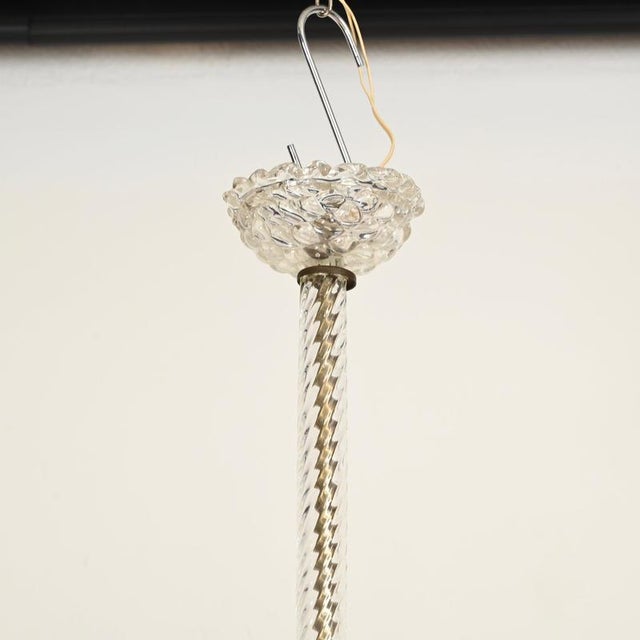 Metal Murano Glass and Brass Flower Pendant Light from Barovier, Italy, 1940s For Sale - Image 7 of 10