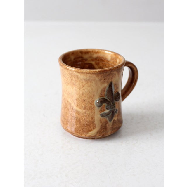 Vintage Organic Modern Studio Pottery Mug With Fleur-Di-Lis For Sale - Image 9 of 11