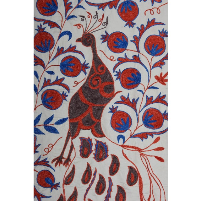 Textile Folk Art Bird Pictorial Suzani From Uzbekistan For Sale - Image 7 of 10