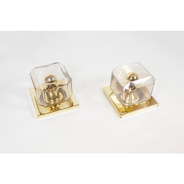 Vintage Glass and Brass Wall Lamps from Glashütte Limburg, 1970s, Set of 2 For Sale - Image 4 of 9