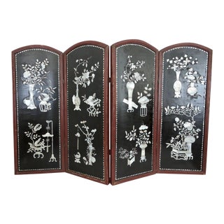 Antique Chinese Mother of Pearl & Black Lacquer Room Divider / Half Table Screen For Sale