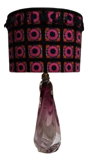 Belgian Pink Crystal Glass Table Base from Val St Lambert with Handmade Fabric Shade from Lamplove, 1970s