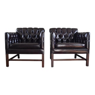 Kittinger Leather Tufted Club Chairs - a Pair For Sale