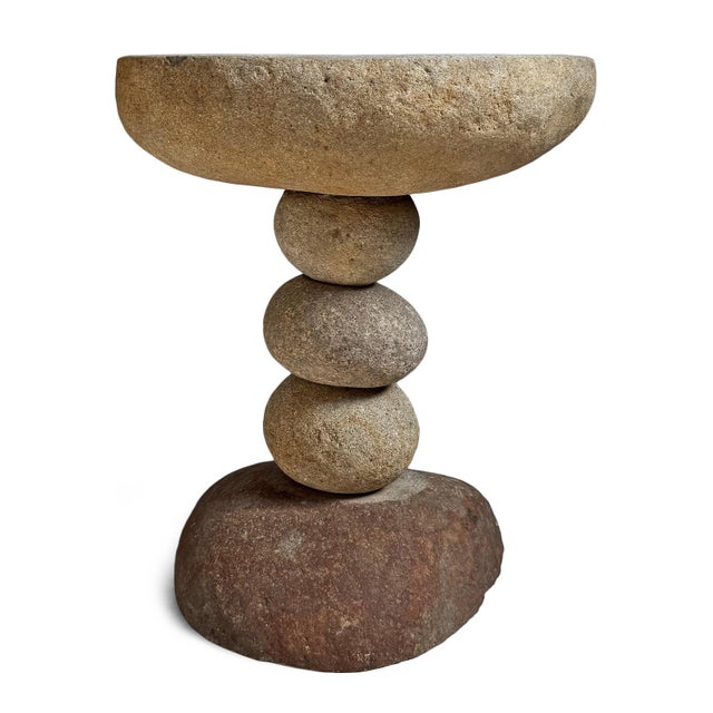 Outdoor Stacked River Rock Vintage Side Table Stool For Sale - Image 4 of 7