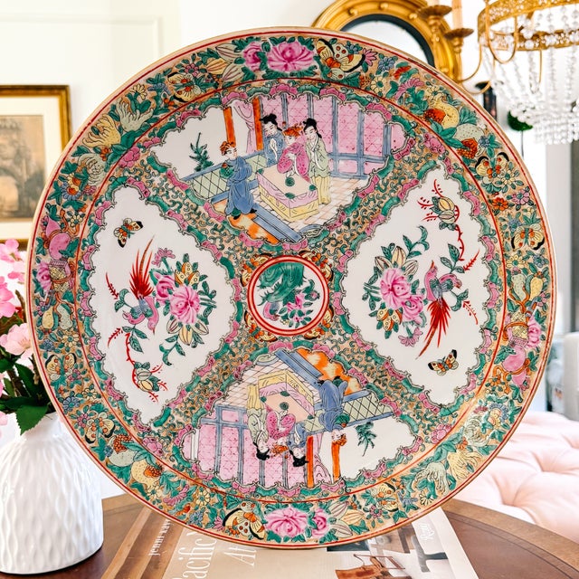 Large Mid-20th Century Hand-Painted Chinese Export Rose Medallion Charger 16.25" For Sale - Image 10 of 10