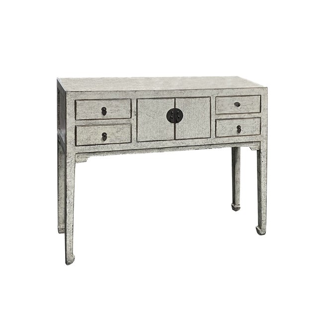 Contemporary Oriental Rustic Cream White Lacquer Drawers Slim Foyer Side Table For Sale - Image 3 of 7