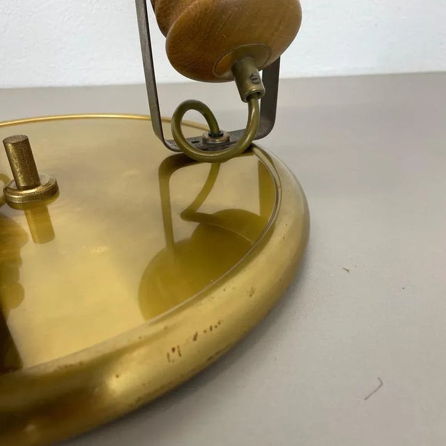 Metal Modern Three-Spot Brass and Oak Ceiling Light from TEMDE Leuchten, Germany 1970s For Sale - Image 7 of 18
