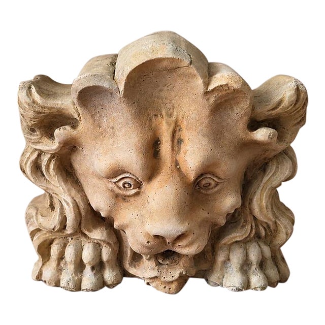 1700s French Gothic Stone Gargoyle Lion Head, Antique Church Architectural Fragment, Medieval Grotesque Sculpture Wall Decor For Sale